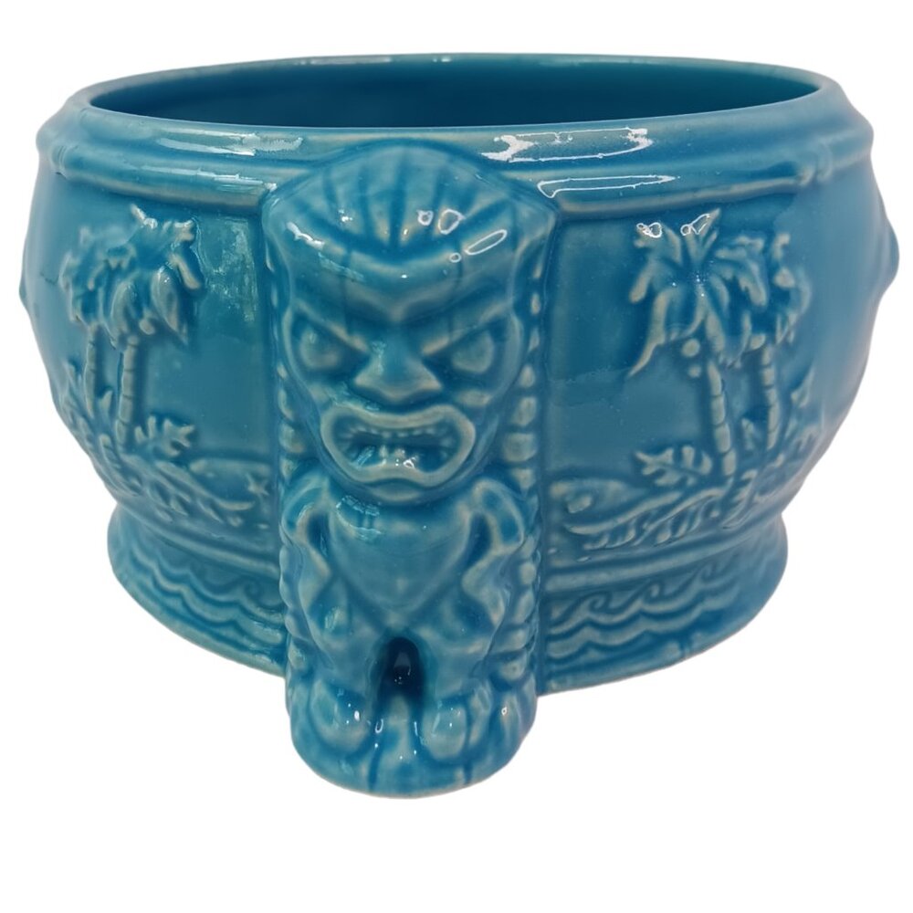 Tiki Farm Grass Skirt Blue Punch Bowl Pacific Beach CA 5" x 4"